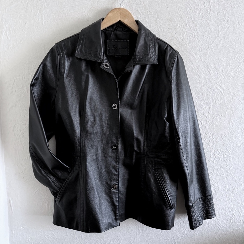 Vintage Black Leather Jacket Size 16